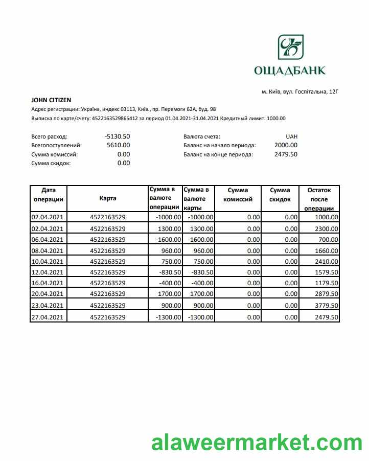 Ukraine Oshadbank excel pdf
